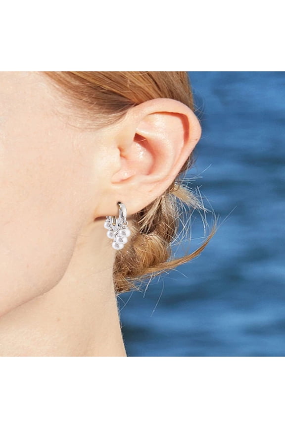1 Pair Minimalist Cloud Brass Imitation Pearl Tassel Hoop Earrings with Delicate Wave Pattern Platinum 21mm DIY