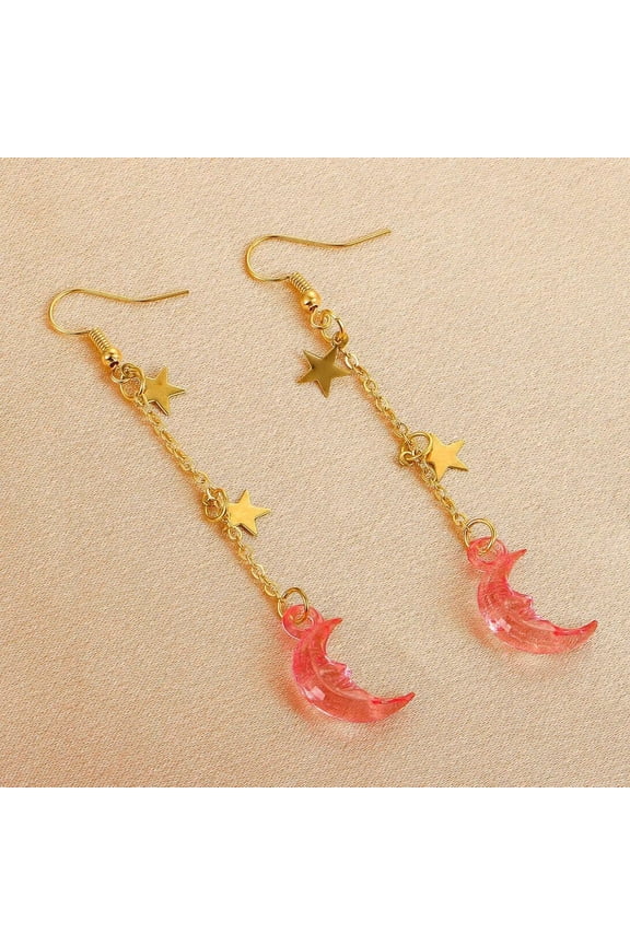 1 Pair Moon Drop Earring Long Tassel Star Earrings Dangling Earrings Hanging Earrings Wedding Party Prom Earrings Everyday Illusion Jewelry for Women Wedding Birthday Party Jewelry Gifts