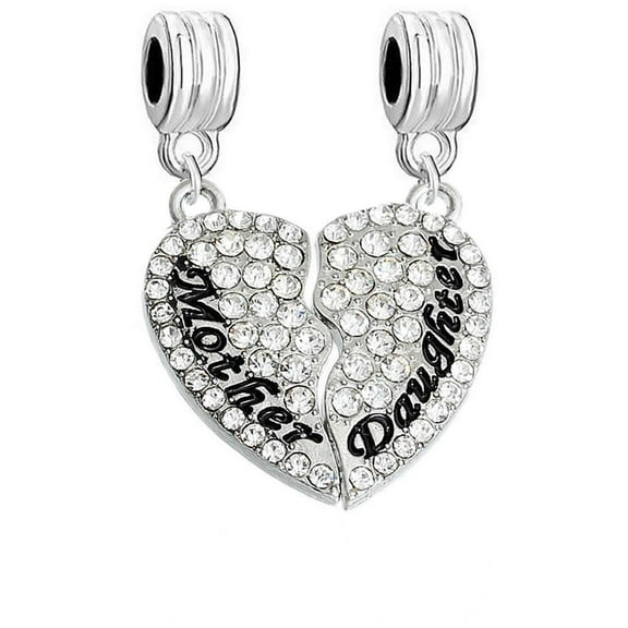 1 Pair Mother Daughter Hearts Love Charm With Clear Rhinestones Fits Snake Chains Brand Charm Bracelets