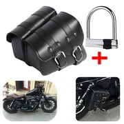 1 Pair Motorcycle Side Saddle Waterproof PU Leather Motorbike Luggage Bag Black