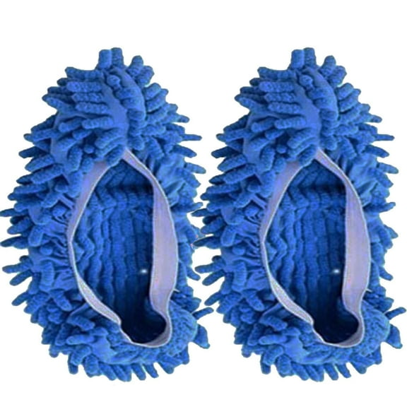 1 Pair Multi Function Chenille Washable Dust Mop Slippers Mopping Floor Shoe Cover (Navy Blue)