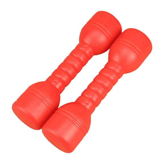 1 Pair Multi-purpose Plastic Dumbbells Good Toughness Eco-friendly Kindergarten Morning Exercise Small Dumbbells for Fitness-Red