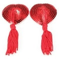 thumbnail image 1 of 1 Pair Nipple Cover - Heart Shaped Reusable Pasty Pasties With Sequins Tassel For Women,Nylon And Spandex Fabric, 1 of 4