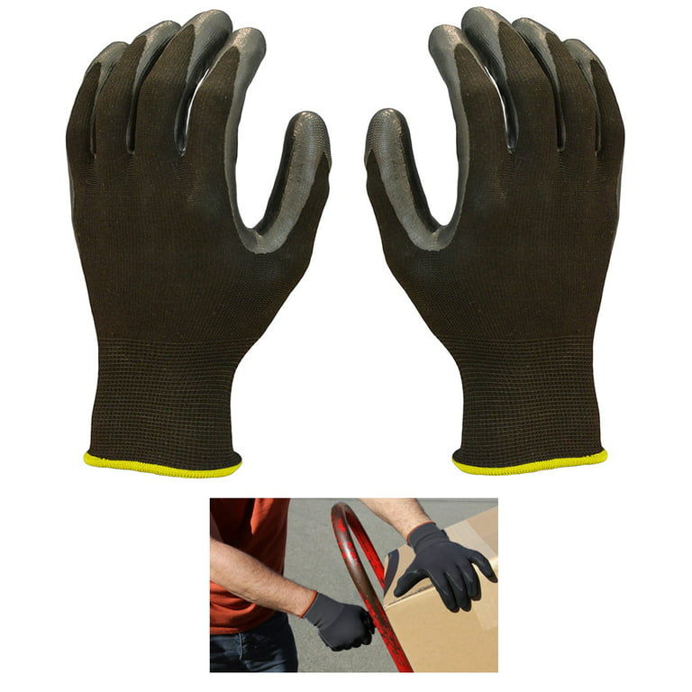 Thickened Nitrile Rubber Palm Coated Work Gloves Nylon Safety Shell Lot  Pairs