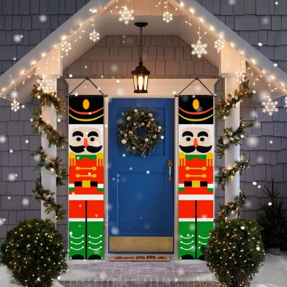 1 Pair Nutcracker Christmas Porch Decorations Outdoor Soldier Model Hanging for Kids Home Party, 71" x 12"