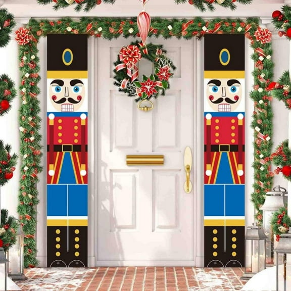 1 Pair Nutcracker Christmas Porch Decorations Outdoor Soldier Model Hanging for Kids Home Party, 71" x 12"