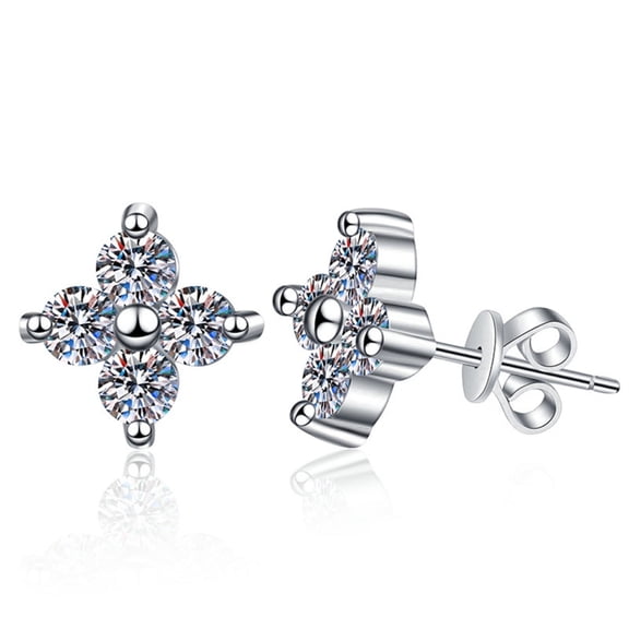 KIJ 4 Carat Four Leaf Clover Moissanite Stud Earrings,925 Sterling Silver 14K White Gold Plated VVS1 Gra Certified Hypoallergenic Gifts for Men Women