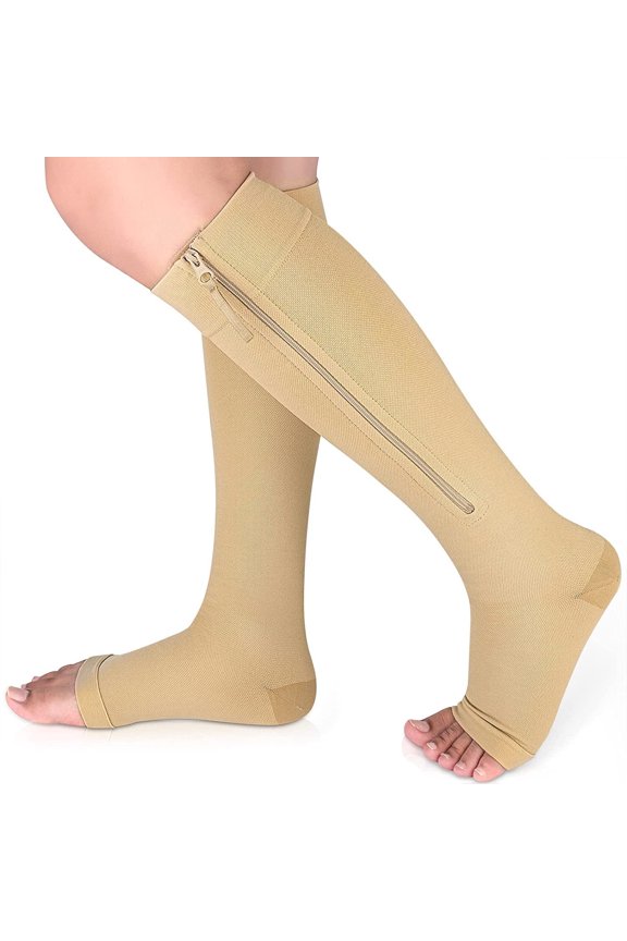 1 Pair Open Toe Zipper Copper Compression Socks for Women & Men Circulation 15-25 mmHg - Better Blood Flow, Swelling , Best Support for Medical, Running, Nursing