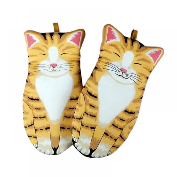 1 Pair Oven Mitts Kitten, Quilted Cotton Lining- Cat Paw Design Heat Resistant Pot Holder Gloves for Grilling & Baking Gloves BBQ, Microwave (Cat)