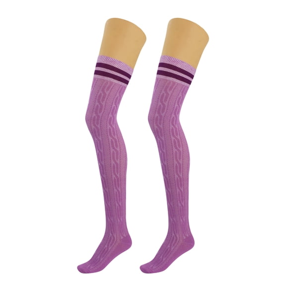 1 Pair Over Knee Thigh High Knitted Socks for Women Warm Stocking Long Boot Socks - Lilac