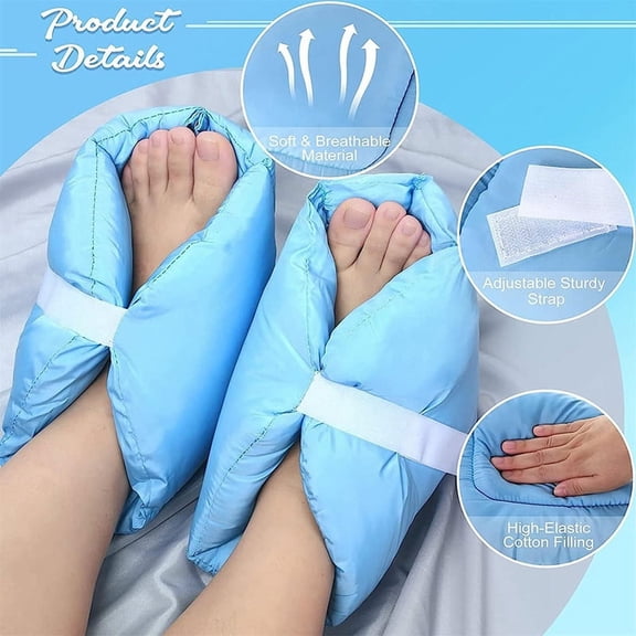1 Pair PP Cotton Heel Pressure Relief Protector Pads, Breathable Washable Anti-Bedsore Ankle Foot Guards with Adjustable Strap for Elderly Bedridden Wheelchair Users