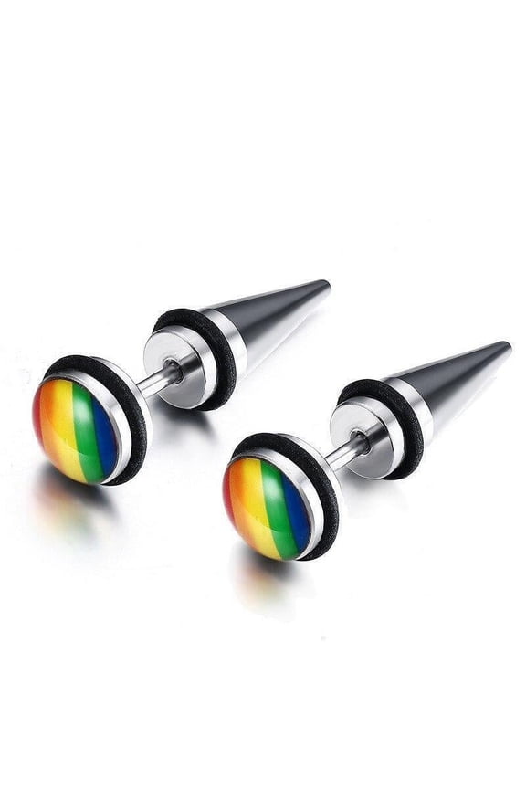 1 Pair Pack Rainbow Gay LGBT Pride Silver Stainless Steel Stud Earrings For Men Unisex Accessories