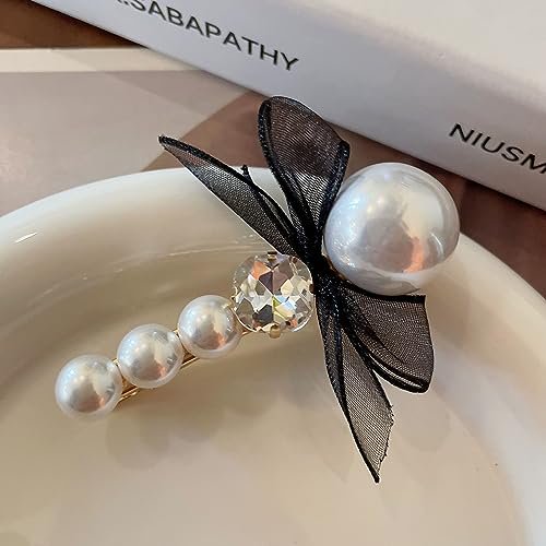 1 Pair Pearl Butterfly Bow Net Veil Hairpin Chic Hair Accessory for