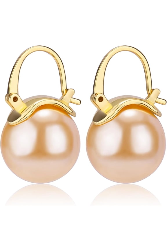1 Pair Pearl Earrings with Cubic Zirconia White Freshwater Shell Pearl Dangle Hook Earrings Stud Round Ball Drop Hoop Earrings Brass Jewelry Gift for Women Colorful 42.5x12mm Pin: 0.8mm