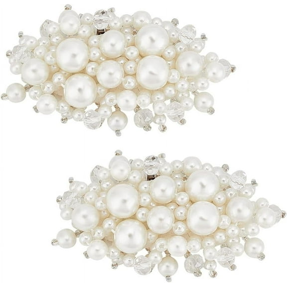 1 Pair Pearl Flower Shoe Clips 1.5x2.5inch White Bridal Wedding Floral Shoes Clips Charms with Beads Detachable Handmade Flower Shoes Buckle Clips for Women Girls Brides 1set
