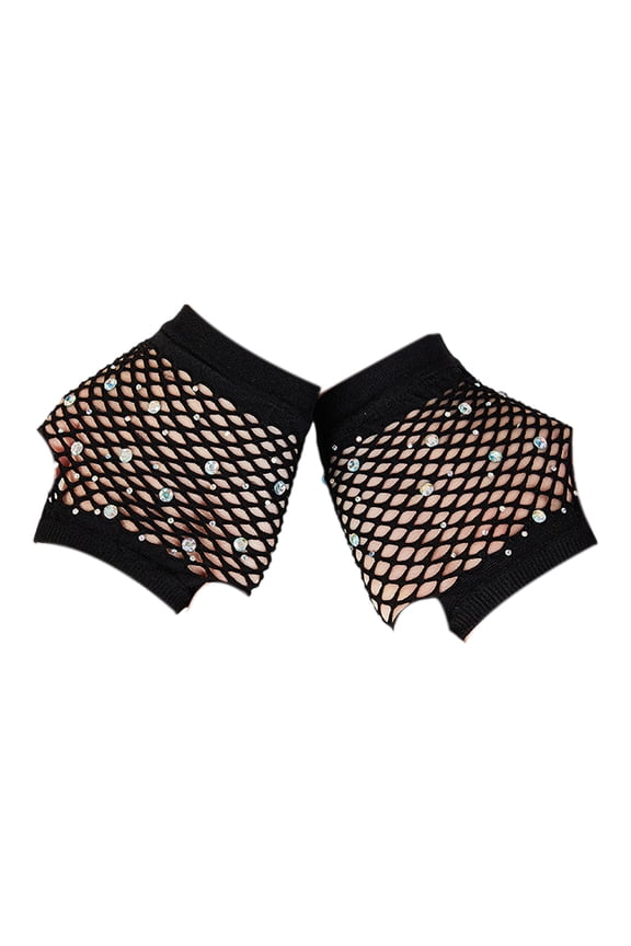 1 Pair Performance Gloves Hollow Out Fishnet Thin Rhinestone Decor High Elasticity Fingerless Thin See-through Cosplay Club Party Festivals Gloves
