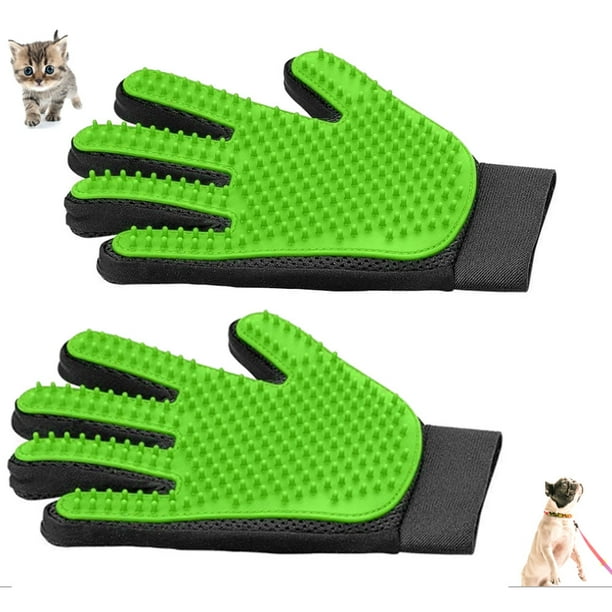 AllTopBargains 2 Pet Grooming Gloves Gentle Shedding Brush Hair Remover Mitt Five Finger Design