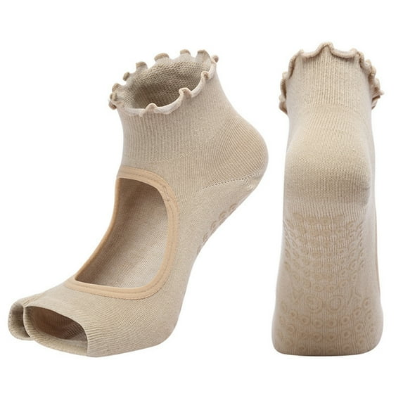 1 Pair Pilates Socks Non-slip Grip Short Tube High-Stretch Breathable Cotton Socks Foot Protector Professional Ballet Dance Barre Women Yoga Socks Fitness Wear-Beige
