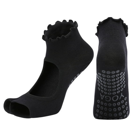 1 Pair Pilates Socks Non-slip Grip Short Tube High-Stretch Breathable Cotton Socks Foot Protector Professional Ballet Dance Barre Women Yoga Socks Fitness Wear-Black