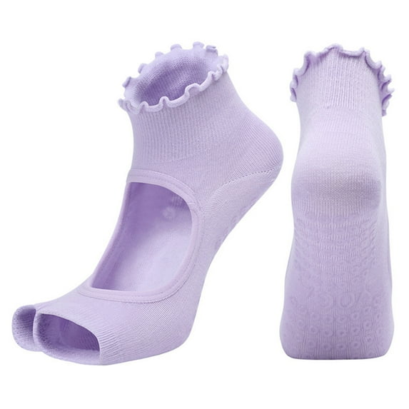 1 Pair Pilates Socks Non-slip Grip Short Tube High-Stretch Breathable Cotton Socks Foot Protector Professional Ballet Dance Barre Women Yoga Socks Fitness Wear-Purple