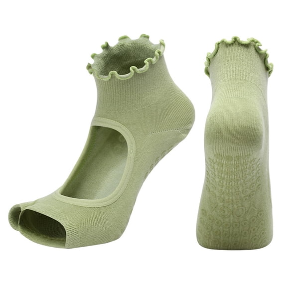 1 Pair Pilates Socks Non-slip Grip Short Tube High-Stretch Breathable Cotton Socks Foot Protector Professional Ballet Dance Barre Women Yoga Socks Fitness Wear-Green