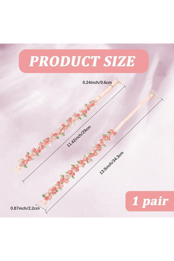 1 Pair Pink Embroidered Flower Lace Removable Invisible Lingerie Decorative Bra Straps Floral Adjustable Elastic Replacement Bra Shoulder Underwear Strap for Women Tops Dresses Accessories