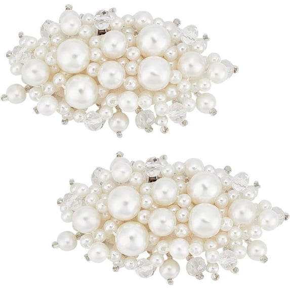 1 Pair Plastic Imitation Pearl Shoe Buckle Clips Detachable Glass Shoe Decoration Floral White 37x64x17mm Plastic