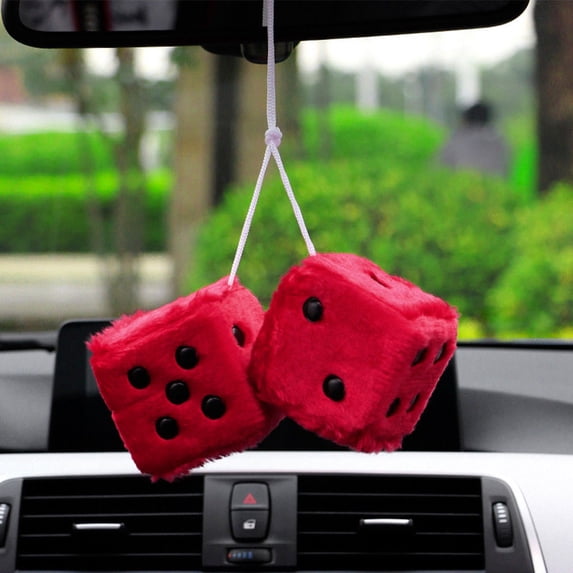 1 Pair Plush Dice Car Pendants, Auto Rearview Mirror Charms Couple Fuzzy Plush Dice with Dots for Car Interior Hanging Ornament Decoration