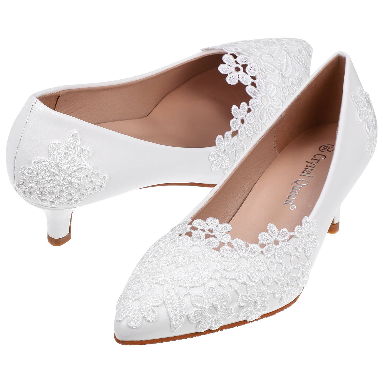 Women's Wedding Shoes White Lace Pointed Toe High Heels