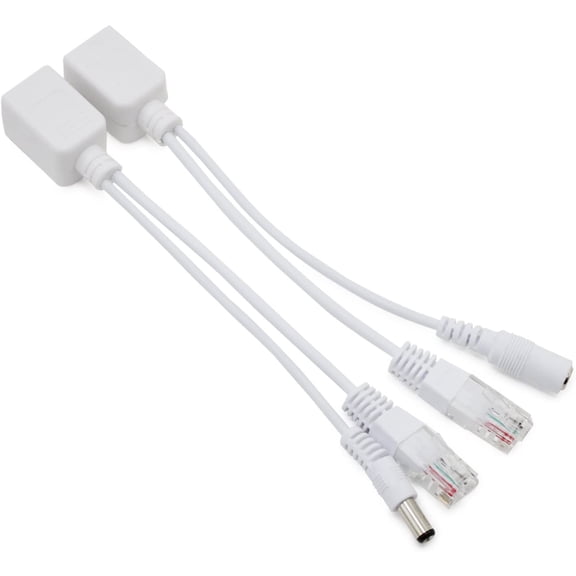 1 Pair Power Over Ethernet Passive Poe Rj45 Adapters + Splitter Kit 12V (White)