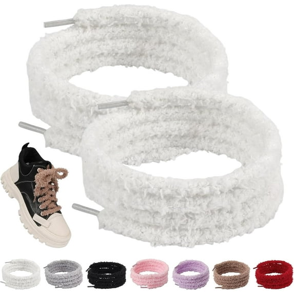 1 Pair Puffy Round Shoe Laces,Soft Fuzzy Fluffy Shoelaces,10mm Cute Plush Shoe Strings for Boots,Sneakers,Casual Shoes