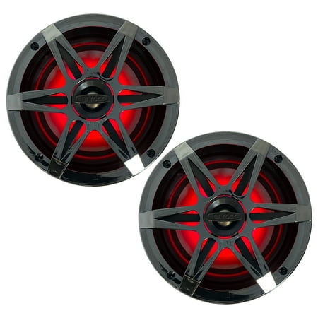 1 Pair (QTY 2) of Enrock Marine 6.5" 4-Ohm 120 Watt Peak Power Waterproof 2-Way Coaxial Speakers with MultiColor LED Lighting - Bundle Combo with Chrome Grilles