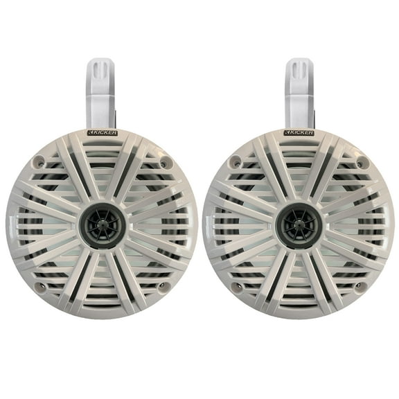 1 Pair (QTY 2) of Kicker 6.5" 2-Way 195 Watts Max Power Coaxial Marine Audio Speakers with White Salt Water Grilles, 6.5" Marine Tower Speaker Enclosures (Pair) - White