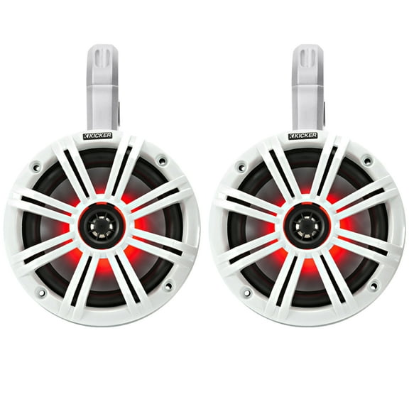 1 Pair (QTY 2) of Kicker 6.5" 2-Way 195 Watts Peak Power Coaxial Marine Audio MultiColor LED Speakers with White Grilles, 6.5" Marine Tower Speaker Enclosures (Pair) - White