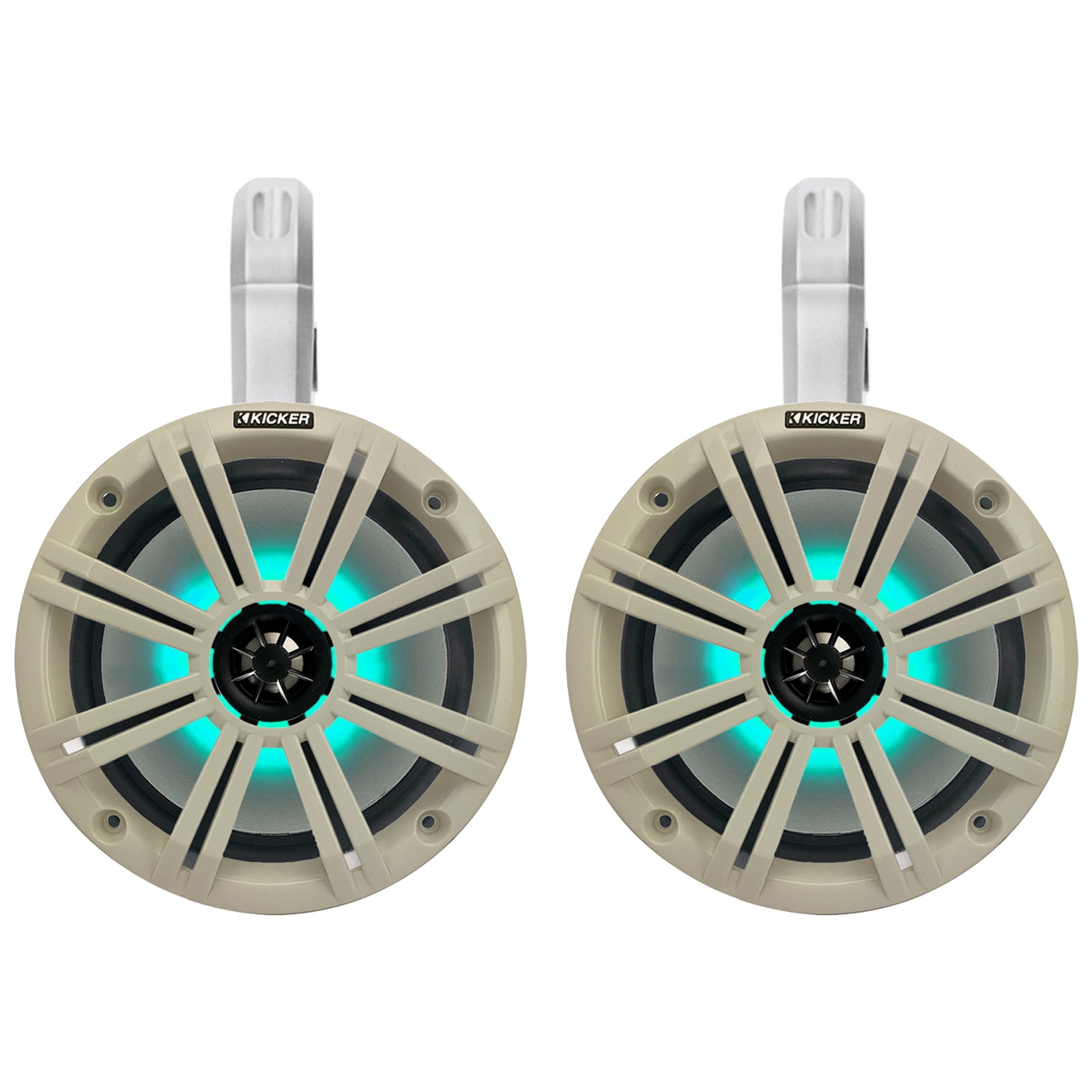 1 Pair (QTY 2) of Kicker 8" 2-Way 300 Watts Max Power Coaxial Marine Audio MultiColor LED Speakers with White Grilles, (QTY 2) 8" Marine Tower Speaker Enclosures - White