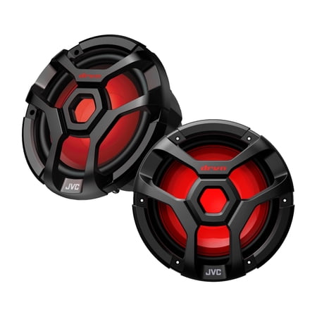 1 Pair (QTY 2) of JVC CW-DR1040ML 10" 1300 Watt Max Power Marine Motorsports Black Boat Subwoofer with MultiColor LED Lighting