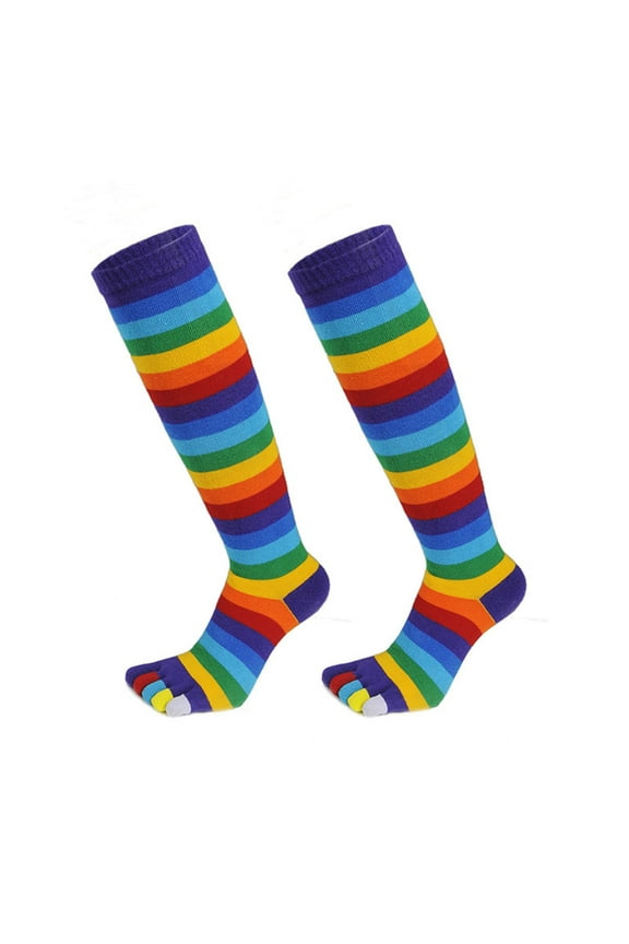 1 Pair Rainbow Striped 5 Toe Funny Leg Warmer Calf Socks with Toes Separated Toe Socks Women Rainbow Toe Socks for Women