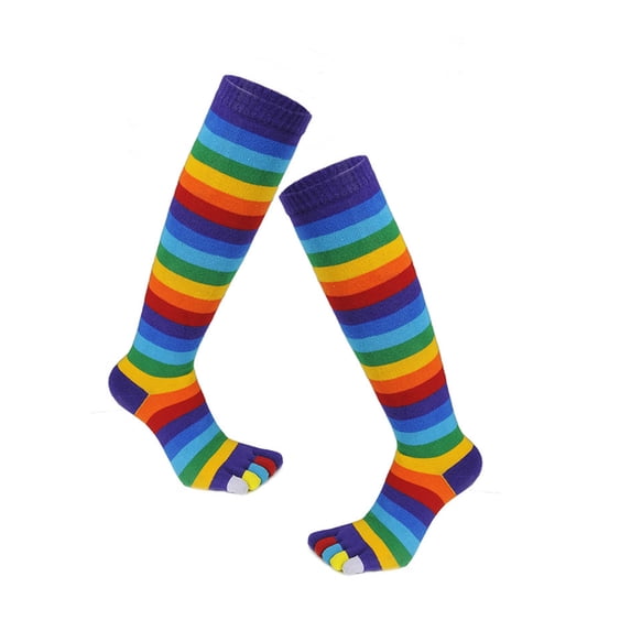 1 Pair Rainbow Toe Socks Colorful 5 Toe Calf Socks Rainbow Striped Leg Warmers Funny Long Toe Socks for Women and Girls