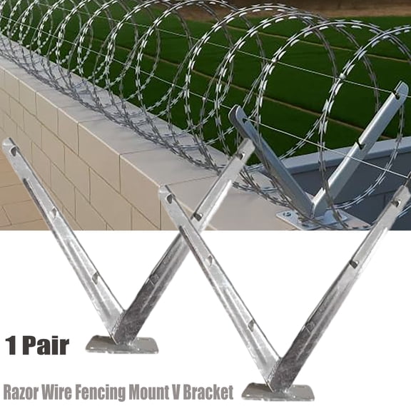 1 Pair Razor Barbed Wire Mount V Bracket,Galvanized Metal Fencing Net Holder,Roll Concertina Garden Yard Fence Mount Stand,Anti - Theft Wire Fence Bracket