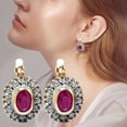 thumbnail image 1 of 1 Pair Red Cubic Zirconia Women Earrings Oval Alloy Rhinestone Shiny Clip Earrings Wedding Jewelry, 1 of 7