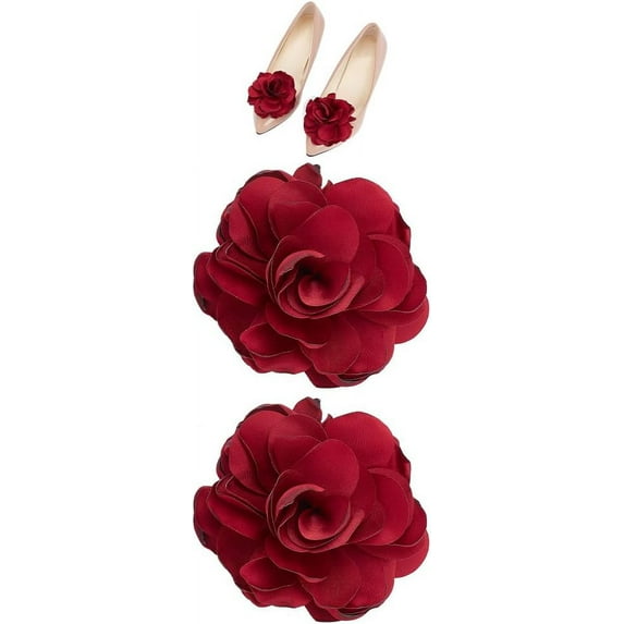 1 Pair Red Flowers Shoe Clips Wedding Shoe Buckles Bridal Removable Shoe Clips Shoe Buckle Charm Bag Clothing Hair Decorations DIY