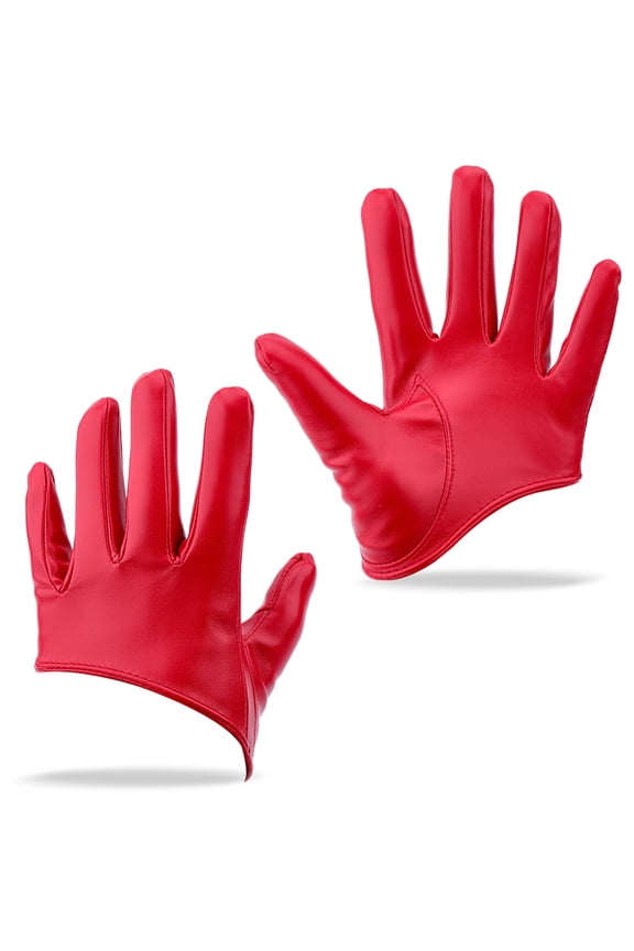 1 Pair Red Half Palm PU Leather Driving Dress Gloves