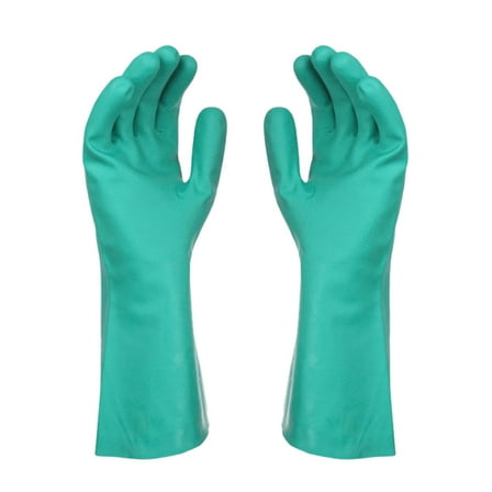 1 Pair Reusable Chemical Resistant Gloves Large Heavy Duty Rubber Work Gloves 14.6" Long Nitrile Gloves for Acid Alkali Oil Protection and Industrial Use Household,Straight Cuff(GN1,14.6x3.9")