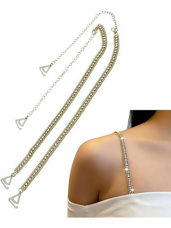 1 Pair Rhinestone Bra Straps - Adjustable Shiny Crystal Lingerie Straps, Non-Slip Removable Jewelry Strap for Women, Formal Dress & Evening Gown Accessory P