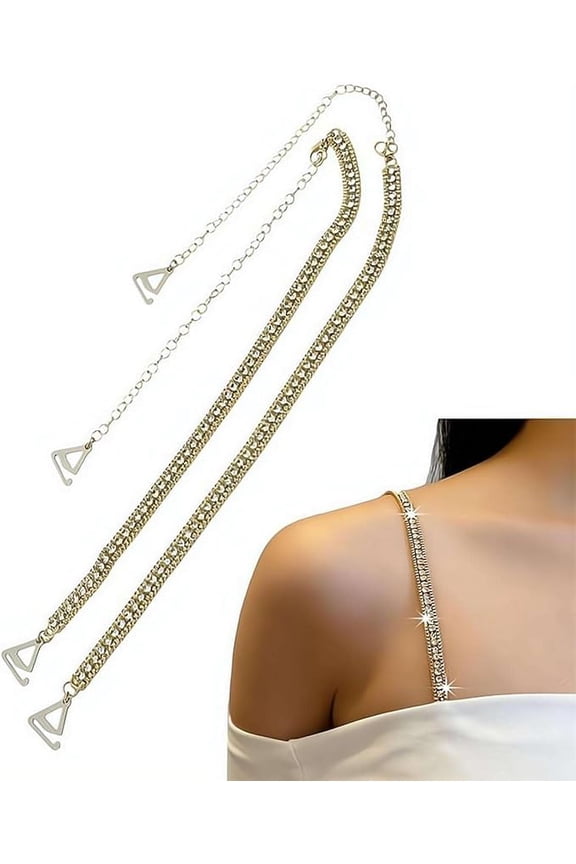 1 Pair Rhinestone Bra Straps - Adjustable Shiny Crystal Lingerie Straps, Non-Slip Removable Jewelry Strap for Women, Formal Dress & Evening Gown Accessory P