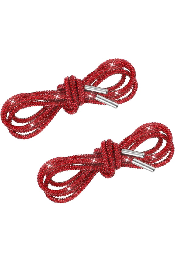1 Pair Rhinestone Red Shoe Laces, Round Bling Shoe Laces, Rhinestone Rope Shoelaces Glitter Hoodie String, Crystal Red Shoelaces for Sneakers Boots