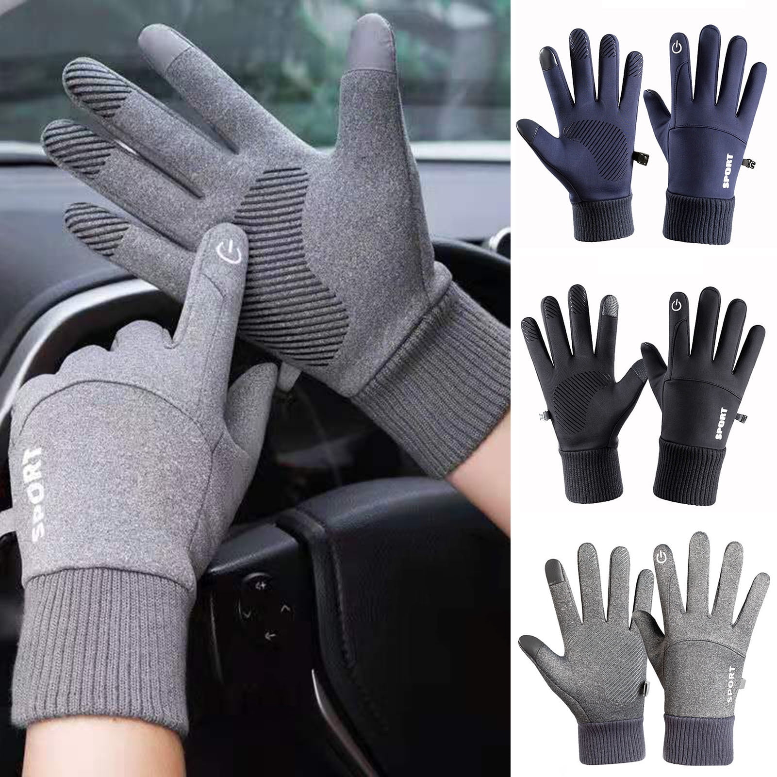 1 Pair Ribbed Cuffs Letter Print Outdoor Gloves Fleece Lined Windproof