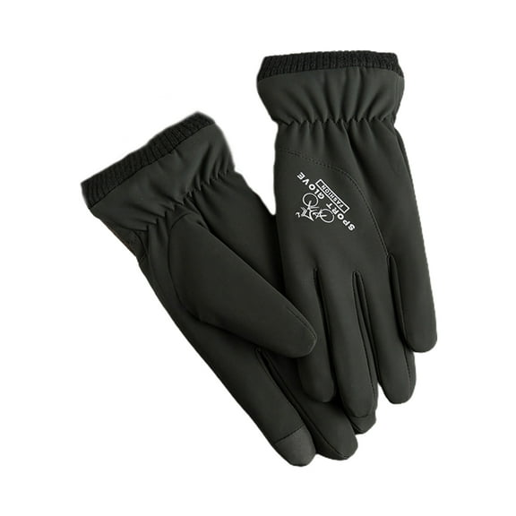 1 Pair Ribbed Cuffs Letter Print Outdoor Gloves Plush Lined Windproof Touch Screen Men Cycling Gloves for Fall Winter