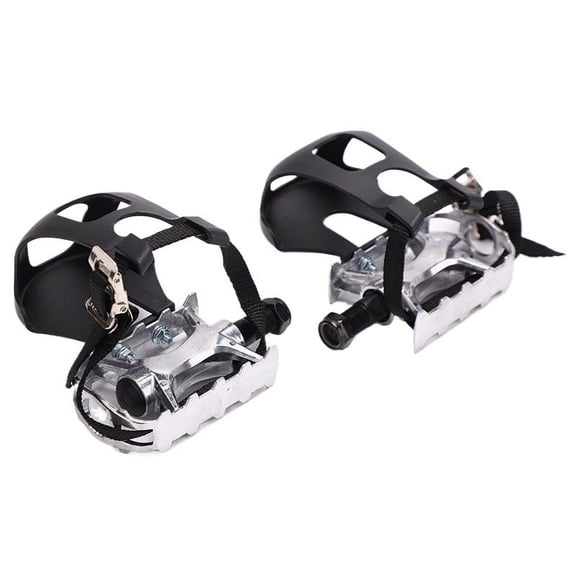 1 Pair Road Bike Bicycle Pedals 1/2" Spindle Platform with Toe Clips Fixed Foot Strap