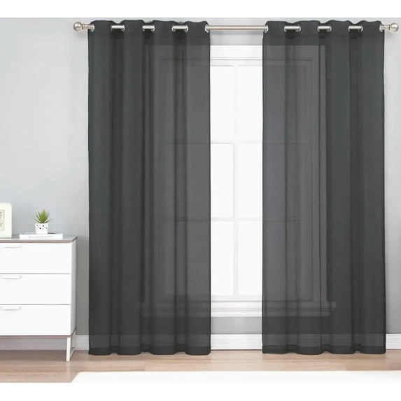 Gorgeous Home Linen Solid Sheer Grommet Top Curtain Panels, 55" x 84", 2-Pack Black